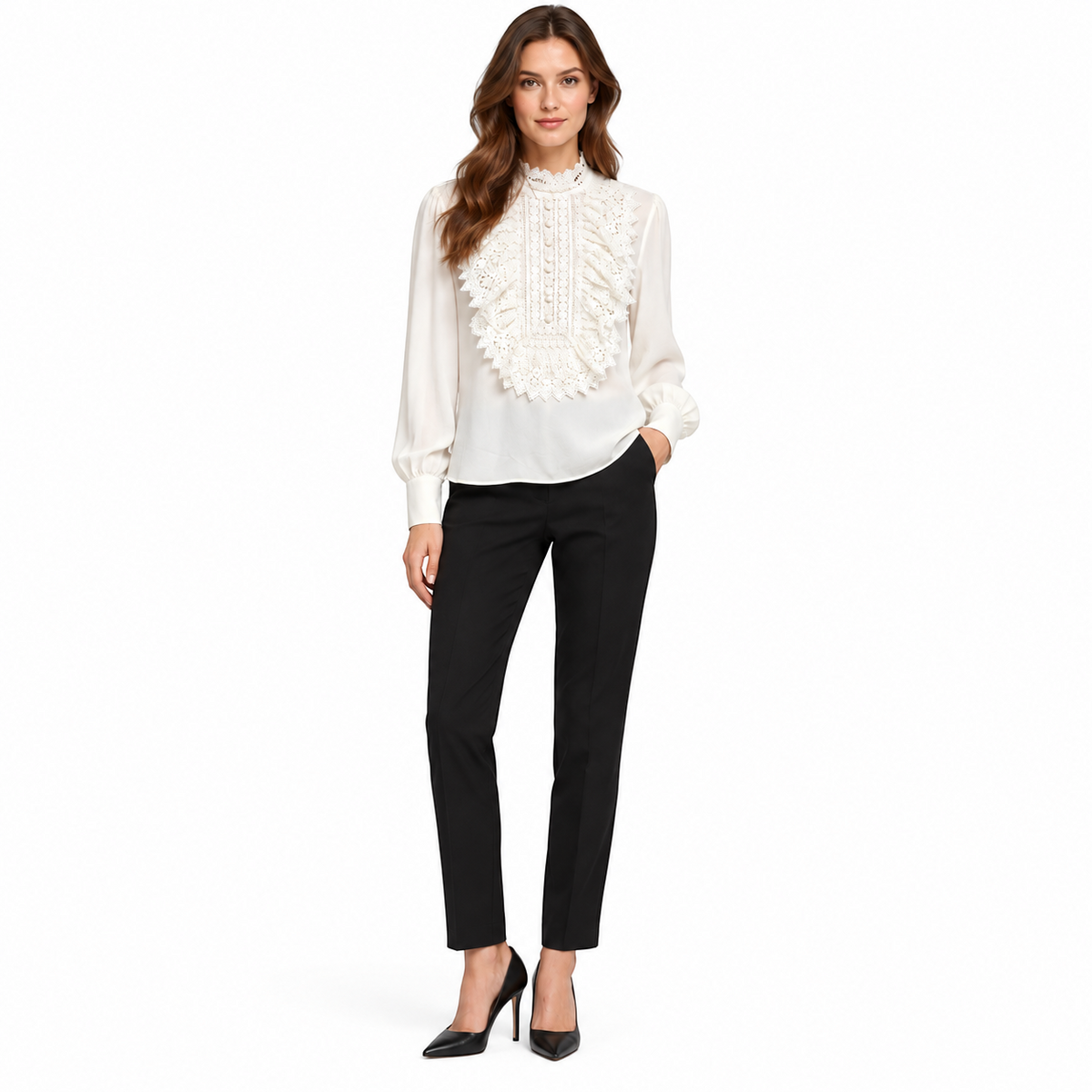 Elisabetta Franchi Ivory Lace-Trim Blouse – IT 44 – product image 1