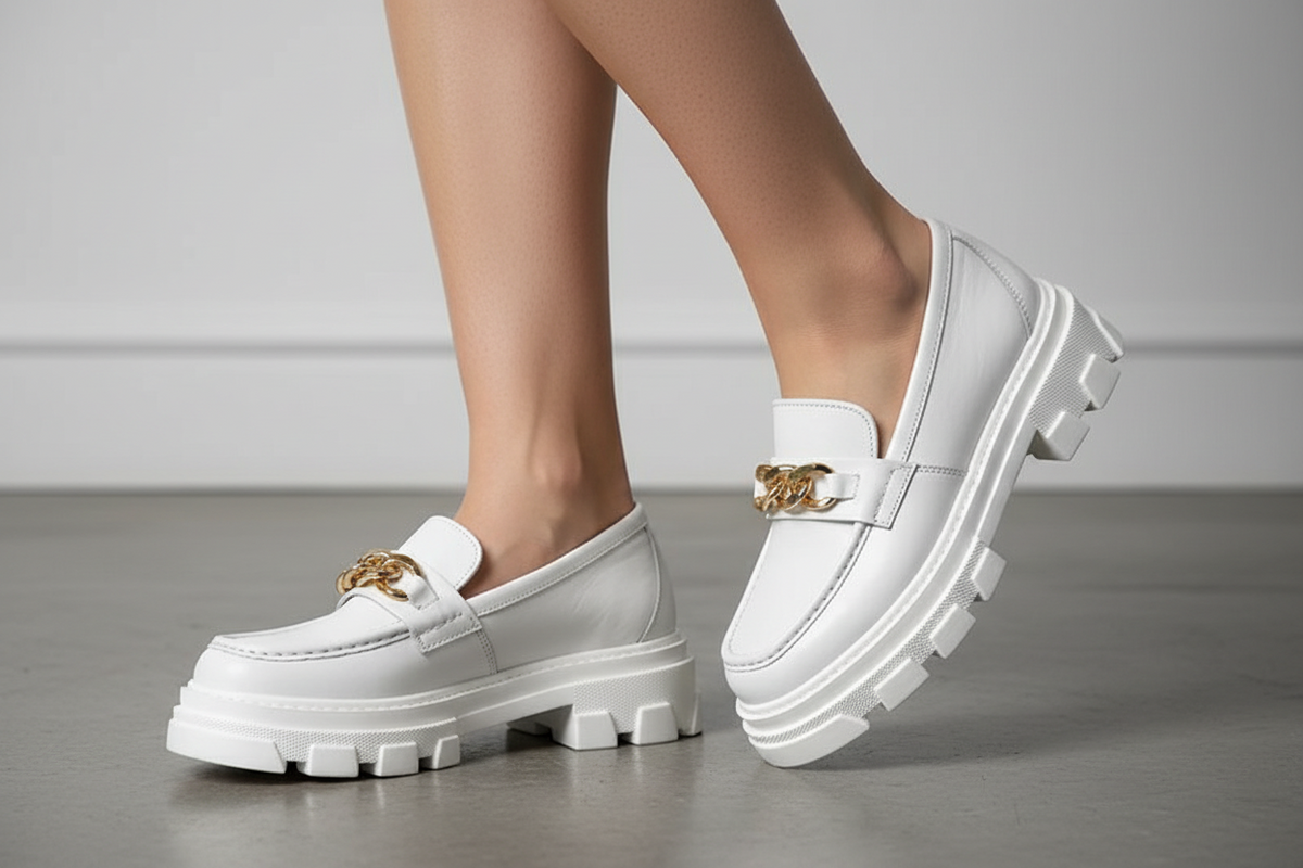 InLace White Calf-Leather Chain Chunky Loafers – EU 39