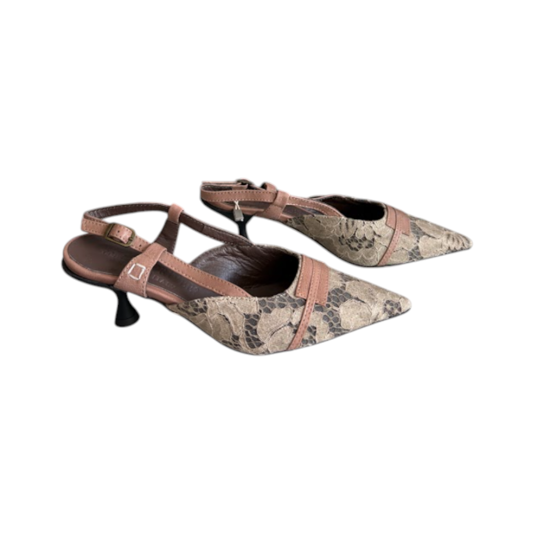 Collection Privée C1431N Gaimo Taupe Patterned Leather Slingback Heels – EU 36