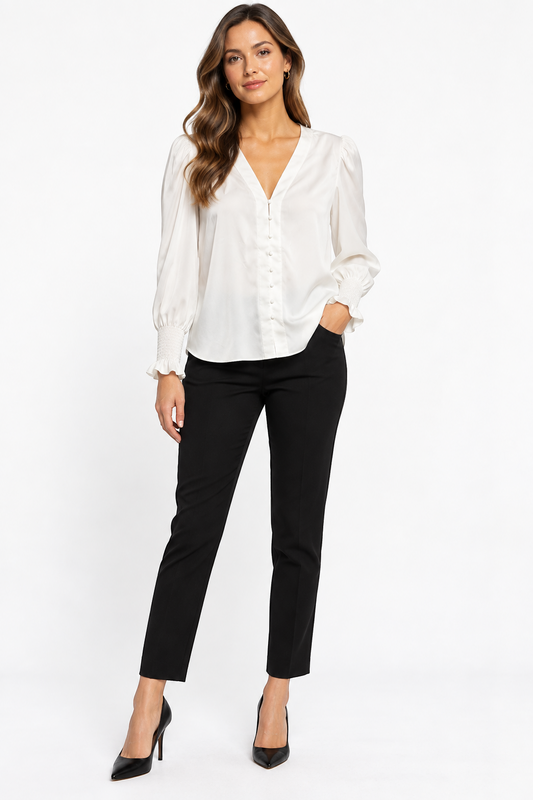 French Connection Winter White Crepe V Neck Blouse — UK 14