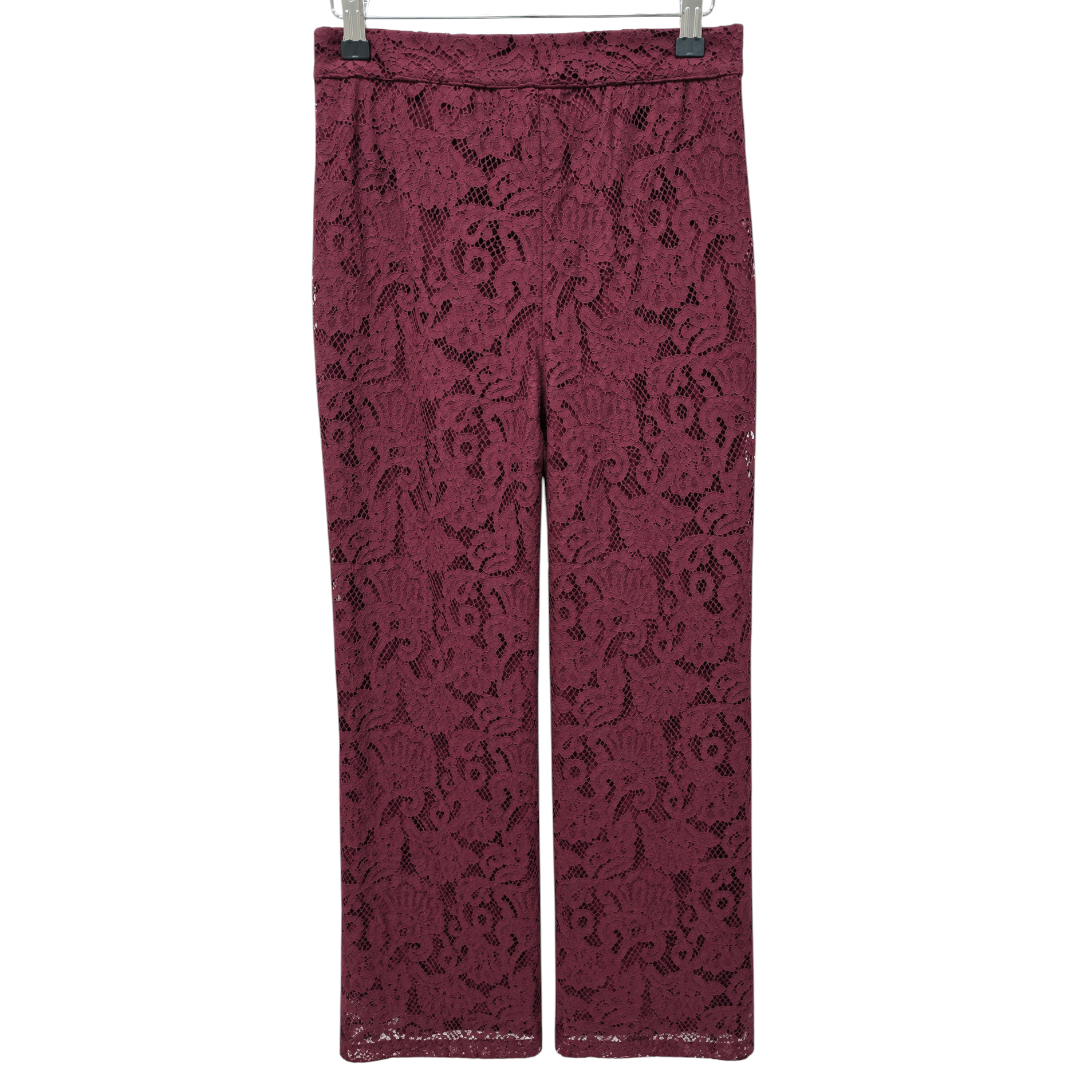 Back view — French Connection Burgundy Red Asura Lace Flared Trousers – UK 10.