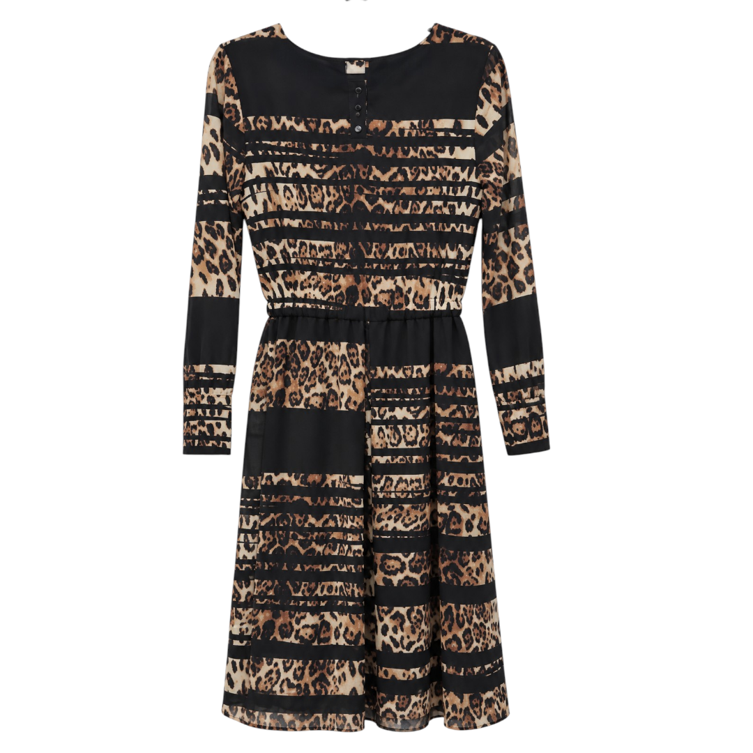 Back view — 8 by YOOX Brown & Black Leopard Print Long-Sleeve Dress – M.