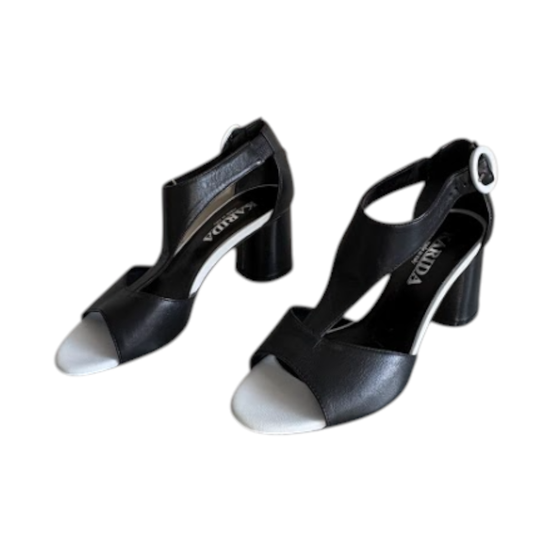 Karida Black & White Nappa Heeled Sandals – EU 36
