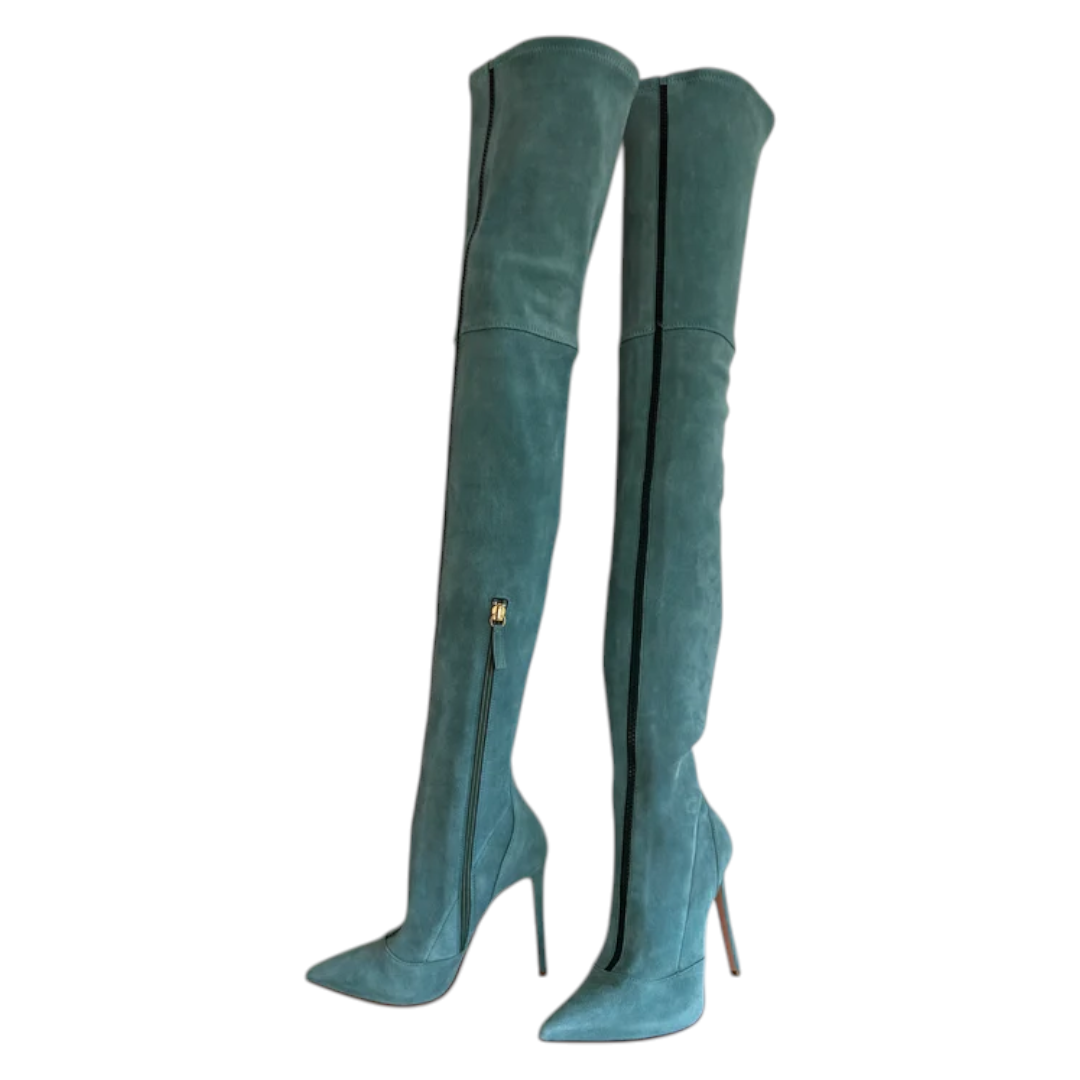 Elisabetta Franchi Turquoise Suede Thigh-High Boots – EU 35 – product image 3
