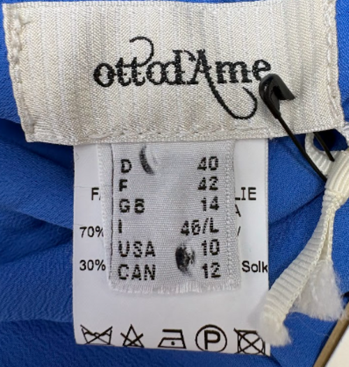 Brand and size label — ottod’Ame Cobalt Blue Silk-Blend Draped Camisole Top – UK 14.