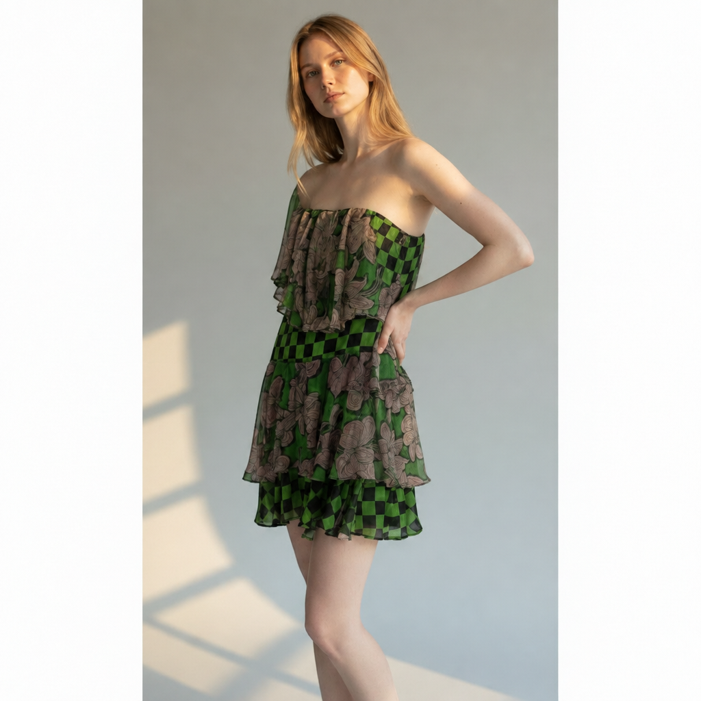 Silvian Heach Maliumba Mixed-Print Asymmetric Ruffle Mini Dress – XXS