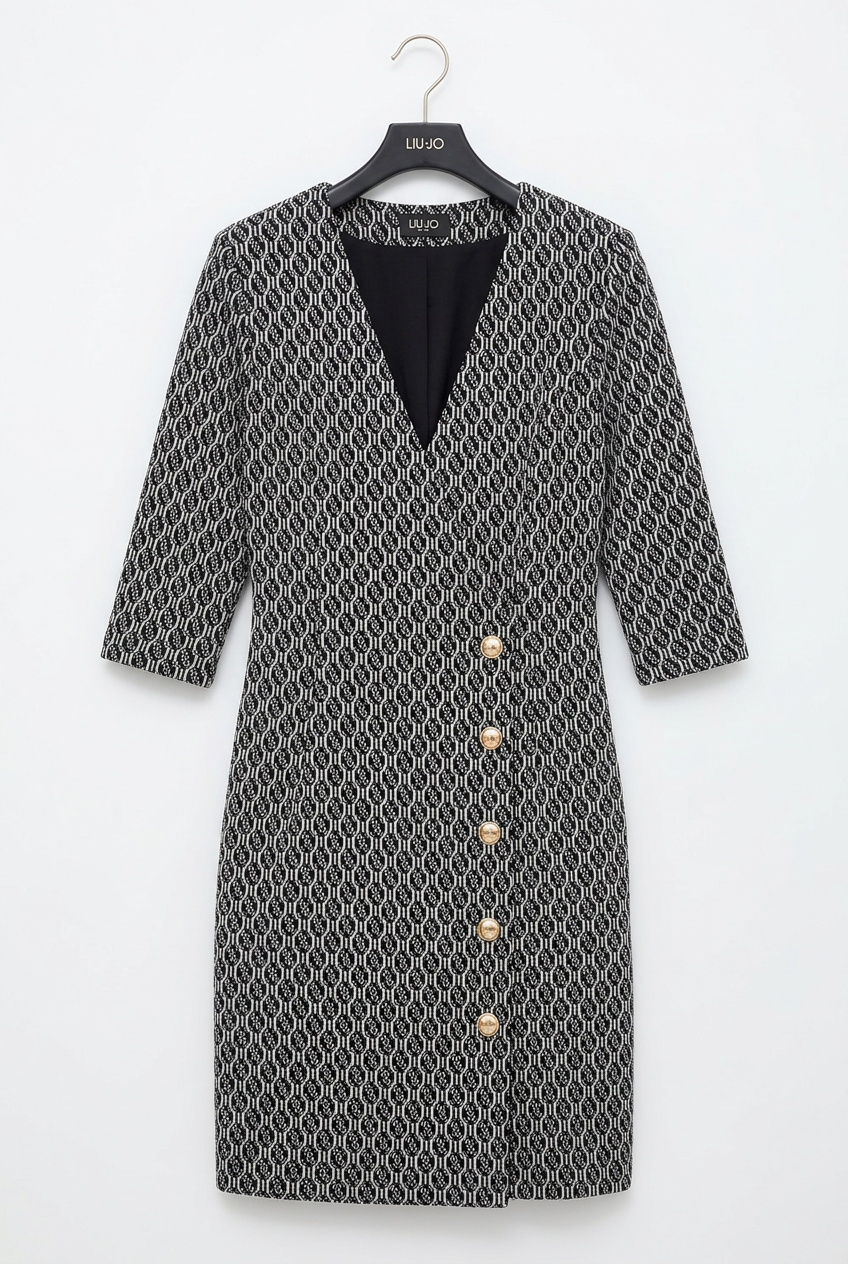 LIU JO Black and White Logo-Pattern Coat Dress – UK 12 – product image 3 of 11