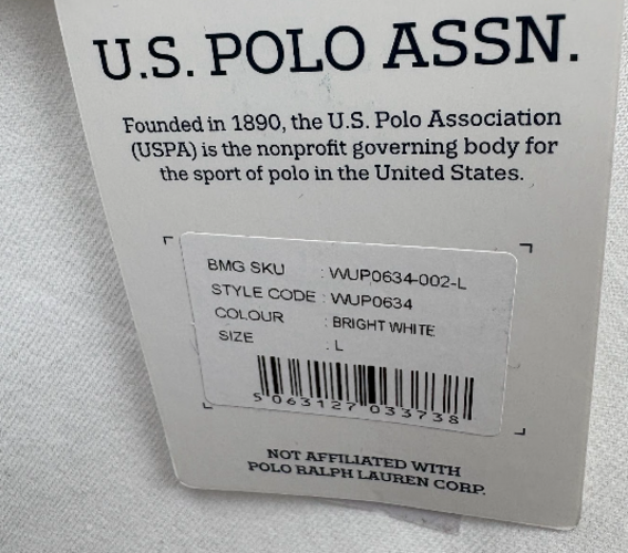 Retail tag showing style and size — U.S. Polo Assn. Red Orange Cotton T-Shirt – UK 10.