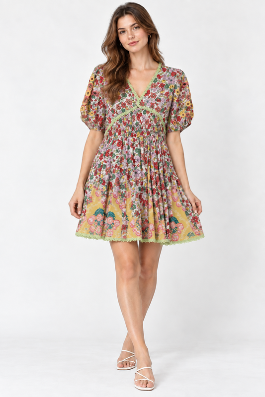 Kitsch & Pop Edition White/Yellow Floral Cotton Dress – S — photo 1