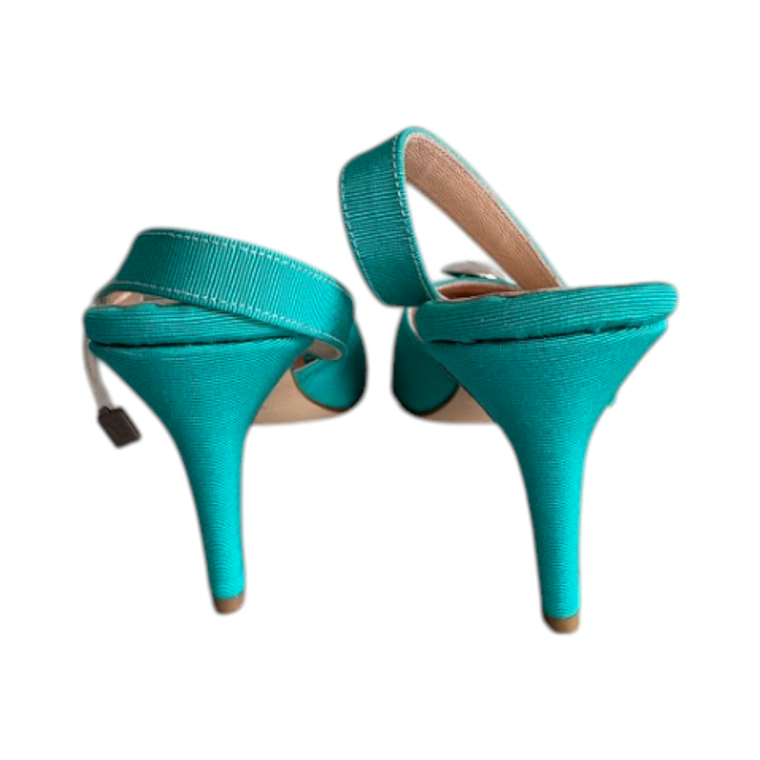 Acquamarina Turquoise Leather Slingback Pointed-Toe Heels with Silver Embellishment - EU 37 – product image 4