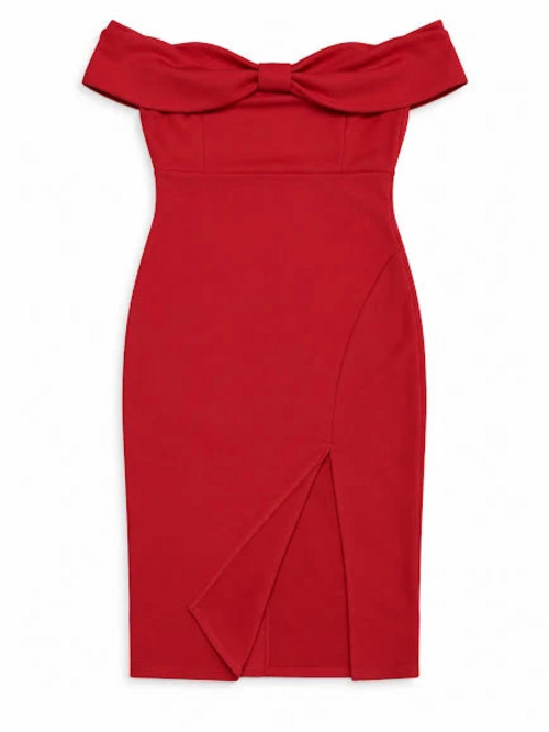 Lipsy red bow Bardot bodycon midi dress, UK 16 – product image 2