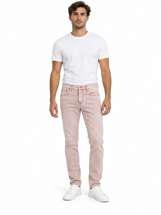 Dsquared2 men's pink washed denim jeans on a male model — styling illustration