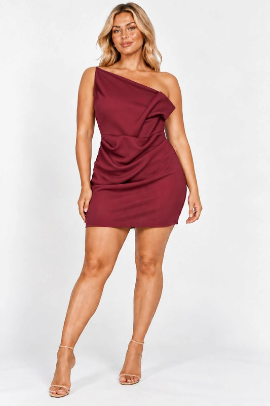 ASOS DESIGN Plum Slouch Neckline Cinched Waist Mini Dress – UK 18