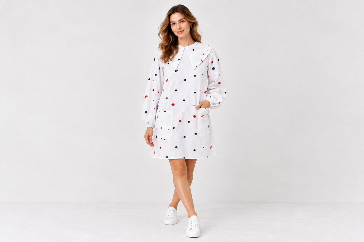 Labelrail x Collyer Twins White Floral Long Sleeve Dress — UK 8