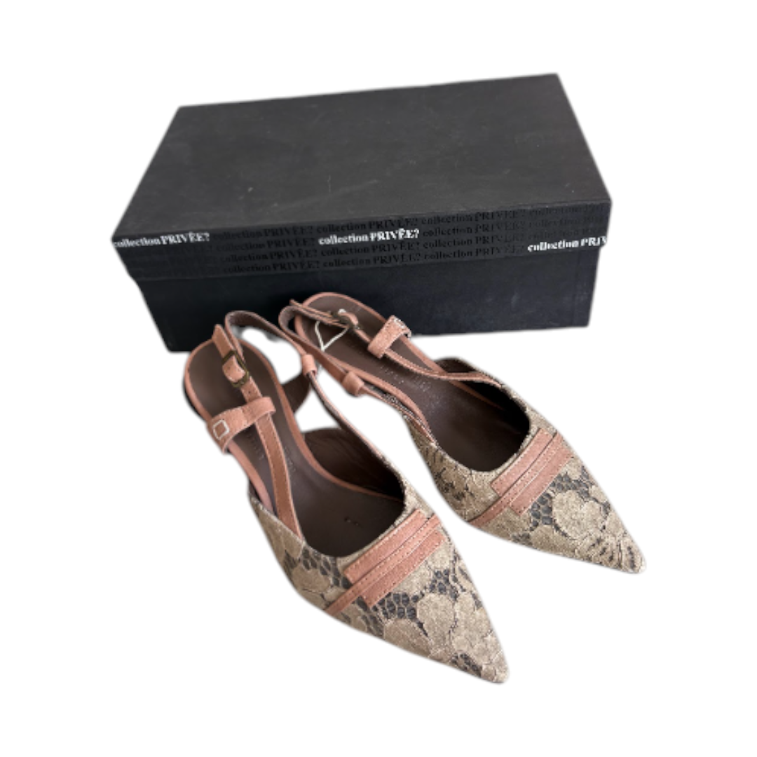 Collection Privée C1431N Gaimo Taupe Patterned Leather Slingback Heels – EU 36