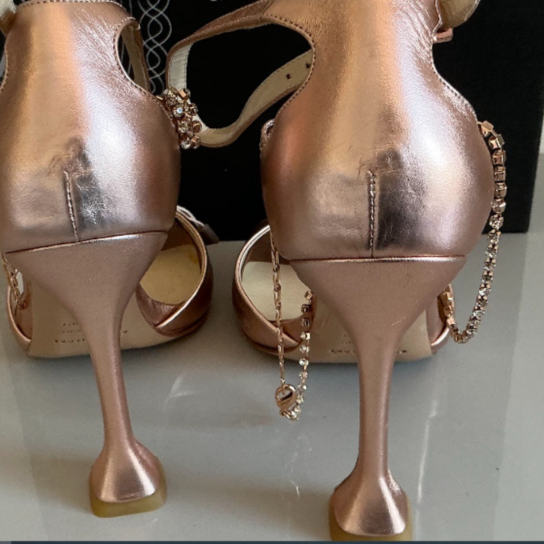 Gianni Marra Rose Gold Metallic Embellished Chain Ankle-Strap Heels - EU 38 – product image 9