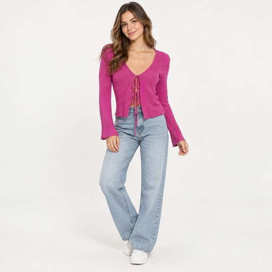 French Connection Wild Rosa Double Tie Rib Cardigan – S / UK 6