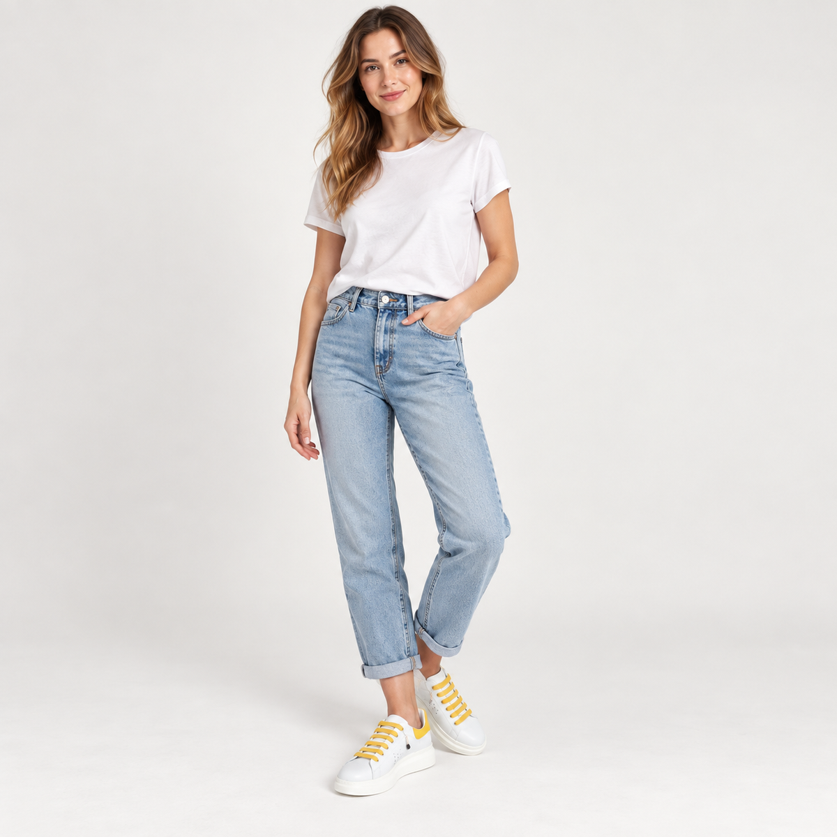Tosca Blu Margarita White & Yellow Leather-Style Sneakers – EU 37