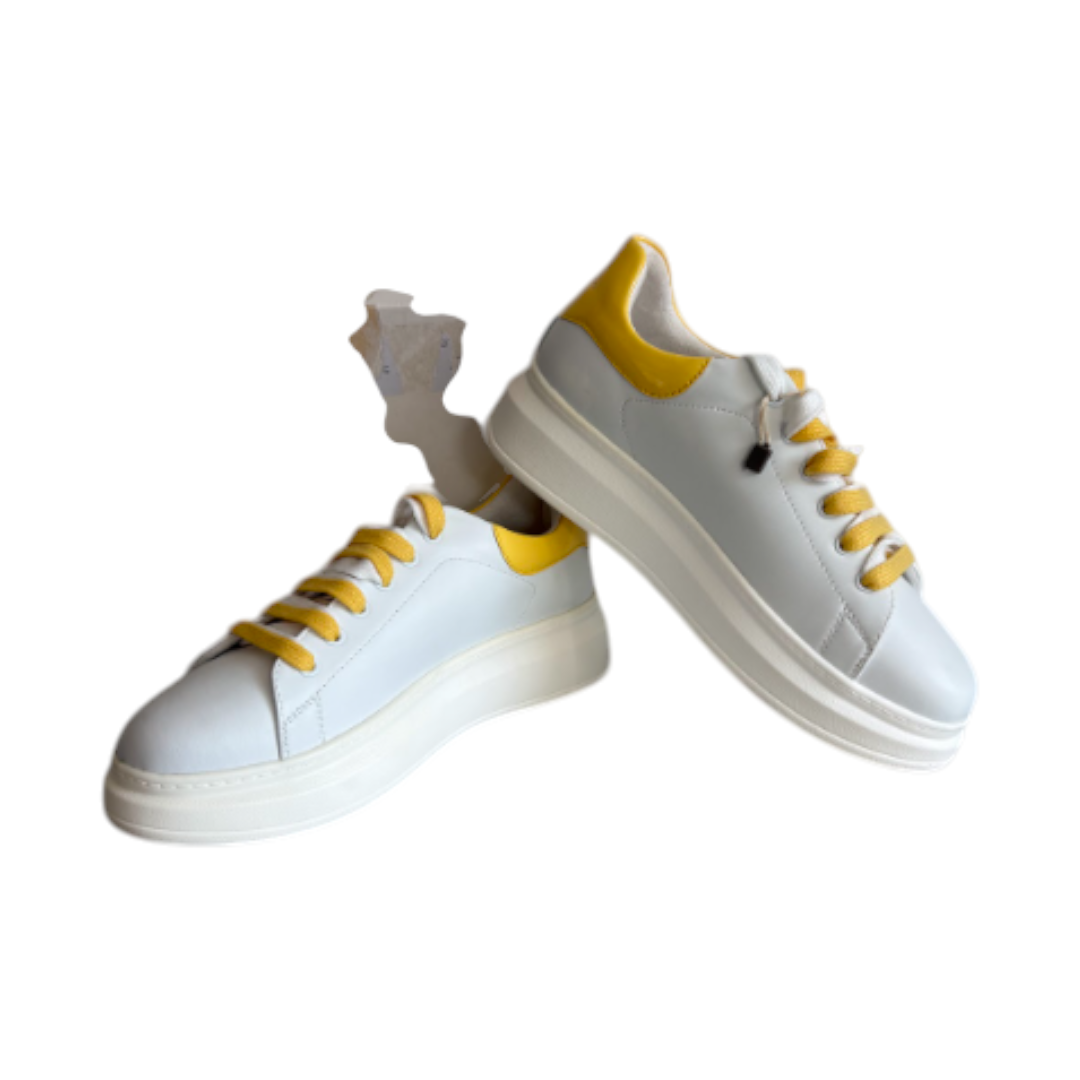 Tosca Blu Margarita White & Yellow Leather-Style Sneakers – EU 37