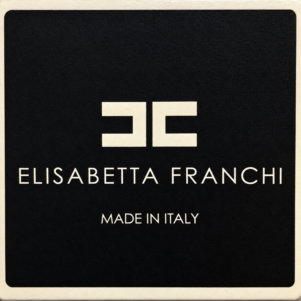 Retail tag showing product reference — Elisabetta Franchi Avorio Flared Trousers – Size 44.