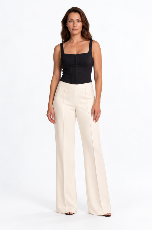 Elisabetta Franchi Burro wide-leg tailored trousers, full length worn with high heels