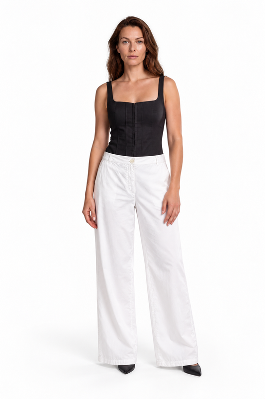 Patrizia Pepe Bianco Ottico wide-leg trousers styled full length
