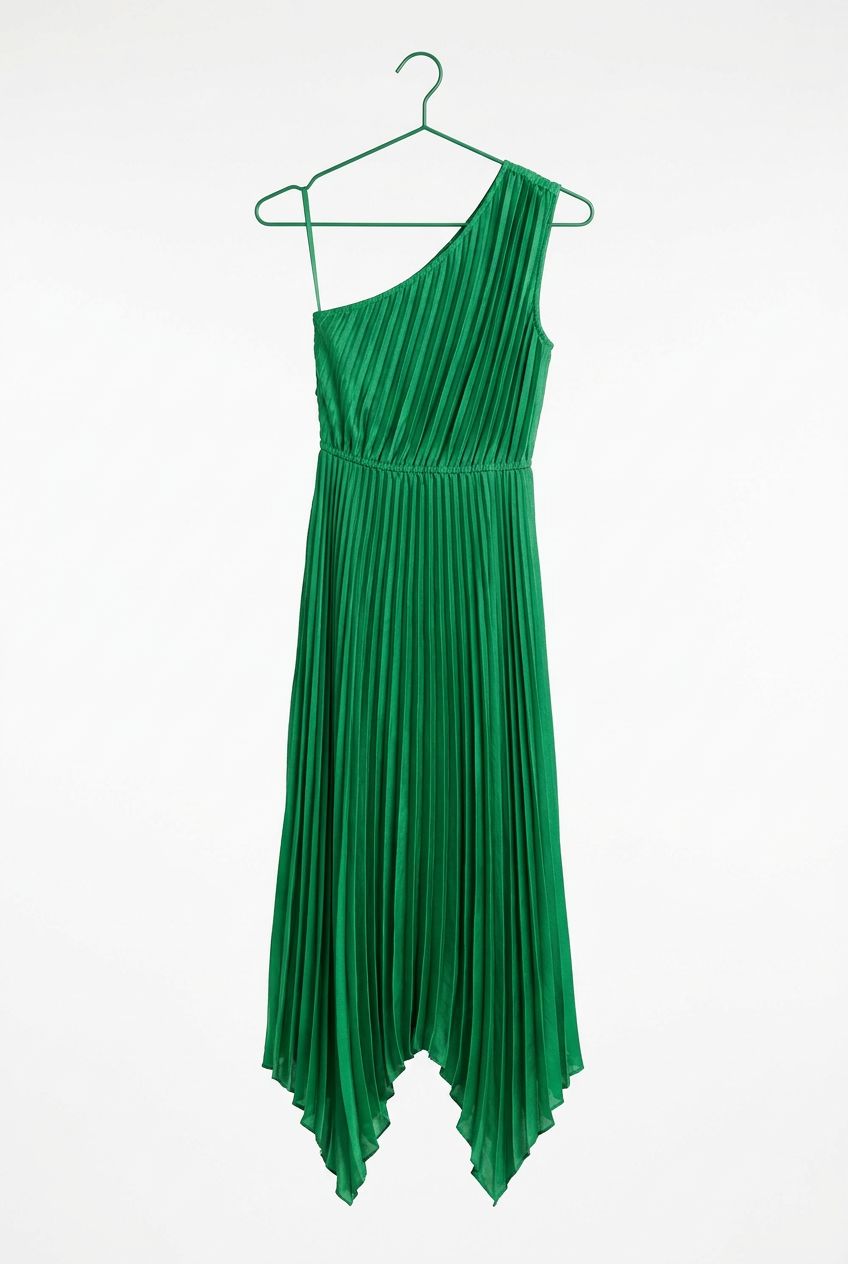 Dream Come True Green One-Shoulder Pleated Midi Dress – M — photo 3
