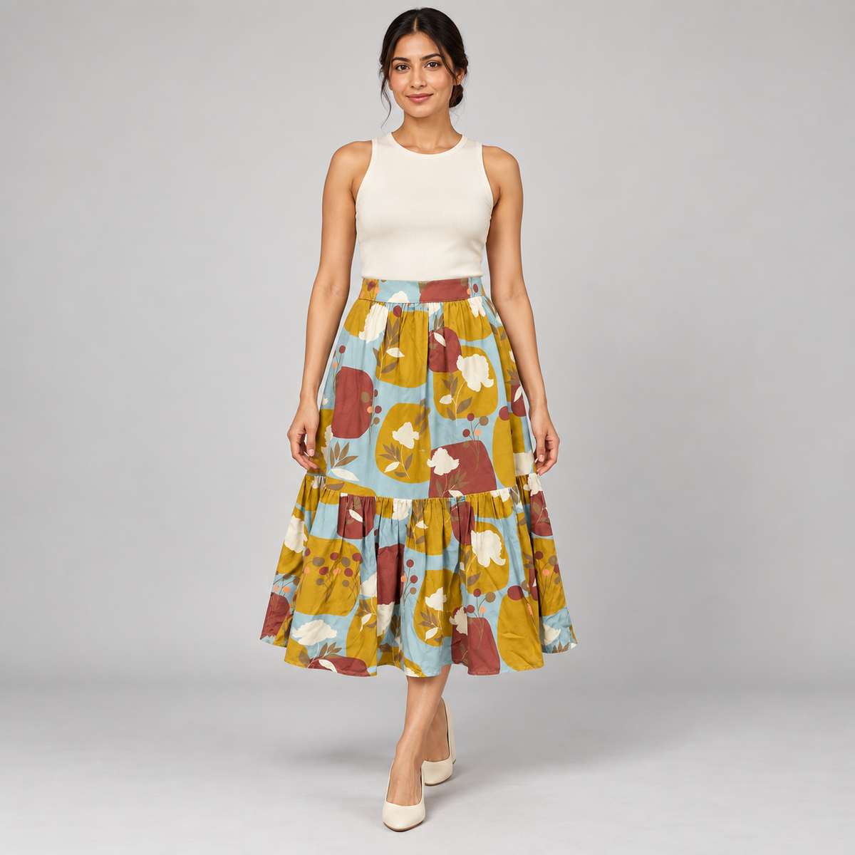 Manila Grace Cielo Multicolour Botanical Tiered Skirt – IT42 — photo 1