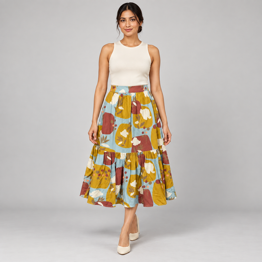 Manila Grace Cielo Multicolour Botanical Tiered Skirt – IT42 — photo 1