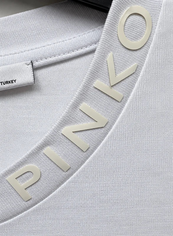 Design detail close-up — Pinko Denim White Maestrale Corset-Detail T-Shirt – S.