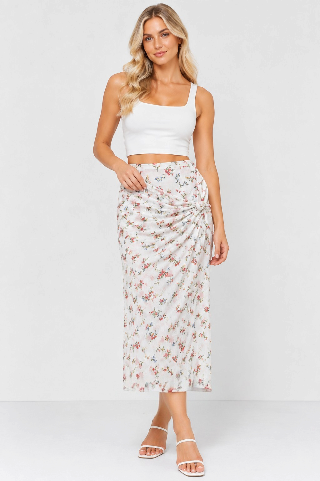 French Connection Summer White Floriana Hallie Crinkle Skirt UK 12 / UK 14