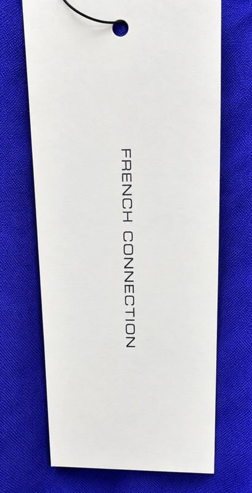 Retail tag showing product reference — French Connection Cobalt Violet Crepe Light Keyhole Top – XS and S.