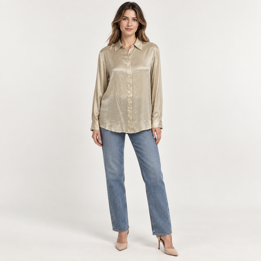 MALÌPARMI Champagne Silk-Blend Long-Sleeve Shirt – product image 1 of 10