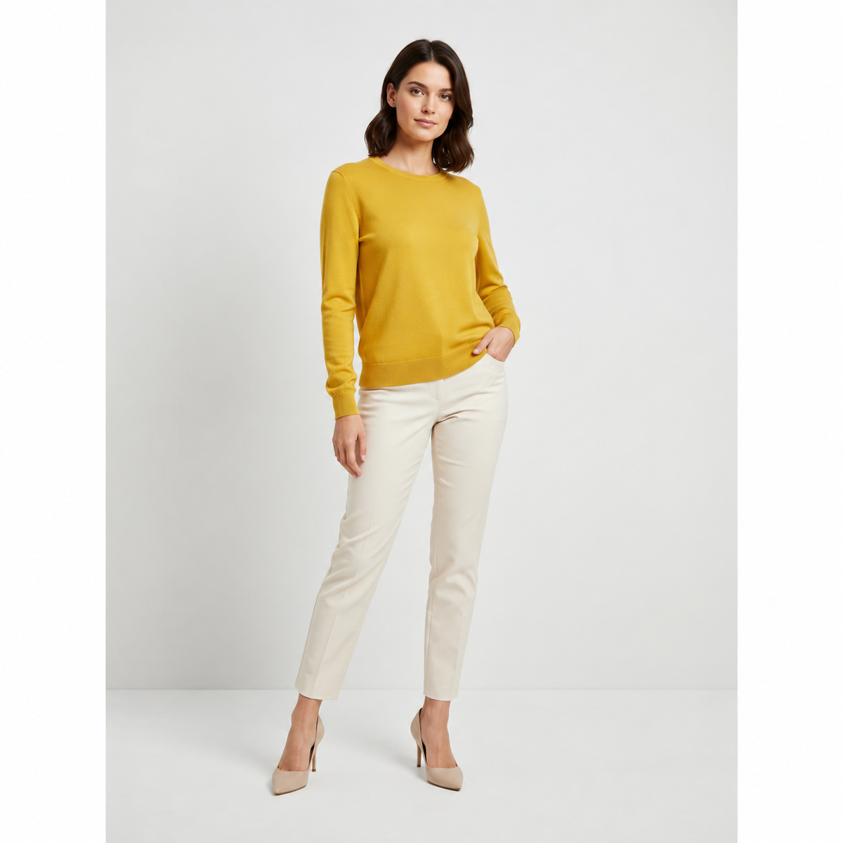 Cruciani Mustard Yellow Cotton Crew-Neck Jumper – IT 46 — photo 2