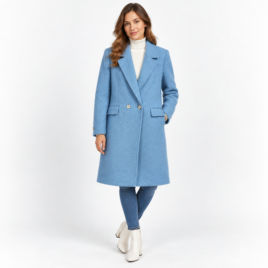 Phase Eight Blue Wool Blend Tailored Coat - UK 16 shown on a model.