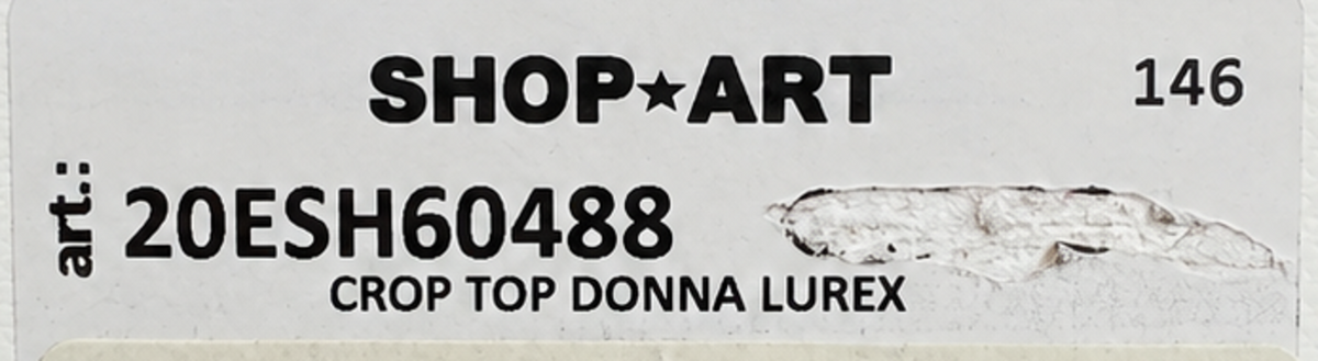 Retail tag showing product reference — SHOP*ART Pink Lurex Halter Neck Crop Top M.