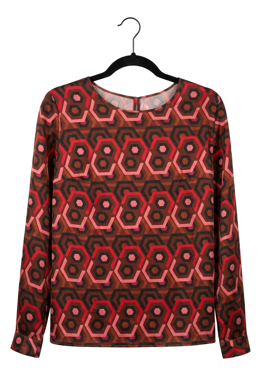 Front view — Camicetta Snob Multicolour Geometric Print Blouse – UK 12.