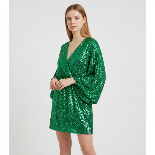 Replay Green Sequin V-Neck Mini Dress – S – product image 1