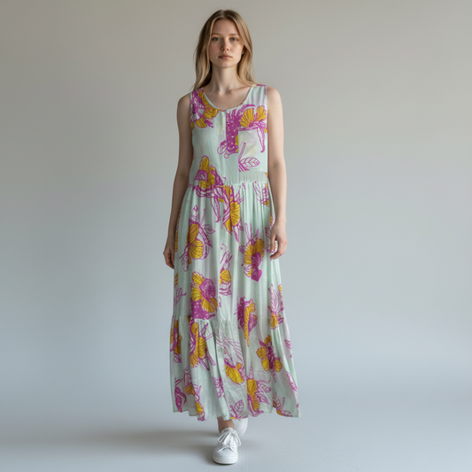 an an londree mint floral silk maxi dress