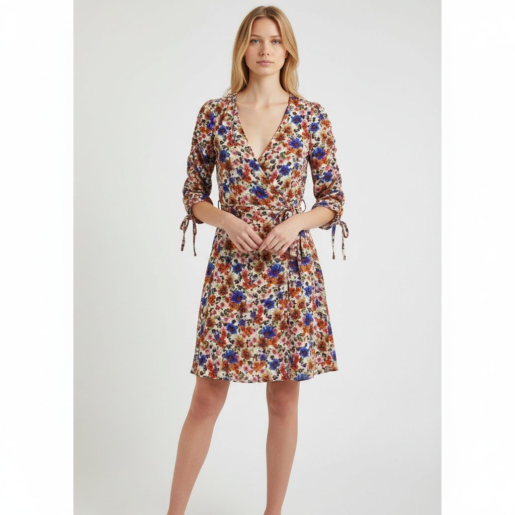 NAF NAF Labougie Multicolour Floral Wrap-Effect Mini Dress – UK 8 – product image 1 of 10