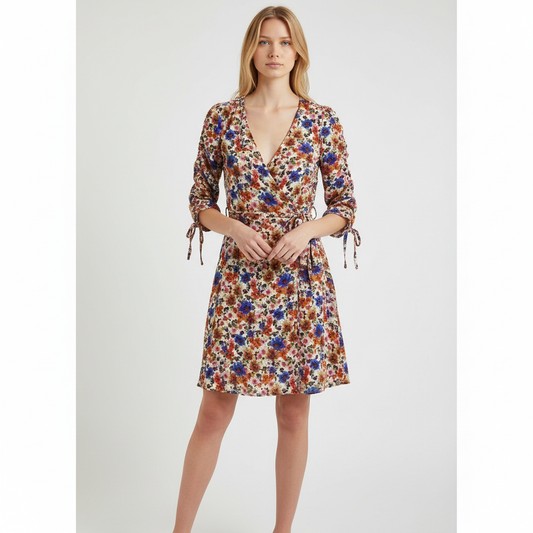 NAF NAF Labougie Multicolour Floral Wrap-Effect Mini Dress – UK 8 – product image 1 of 10