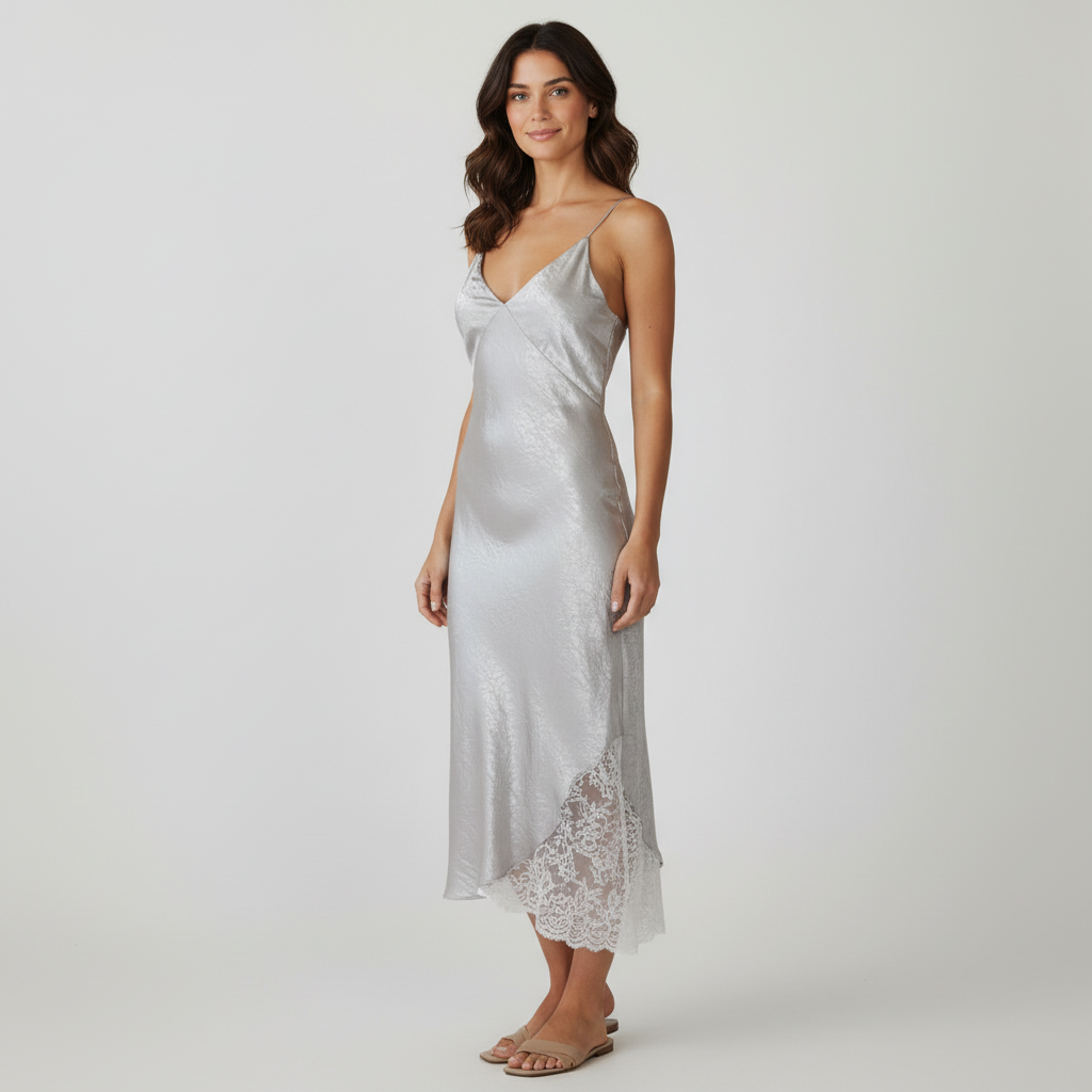 The Very Collection silver lace-trim midaxi dress