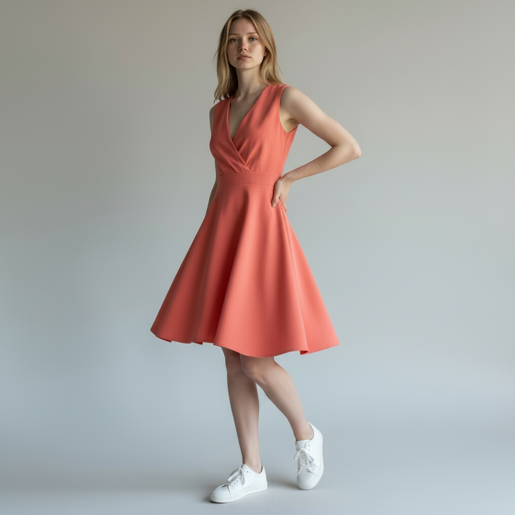 8 Essential Coral Wrap-Effect Sleeveless Dress IT 40 — photo 2
