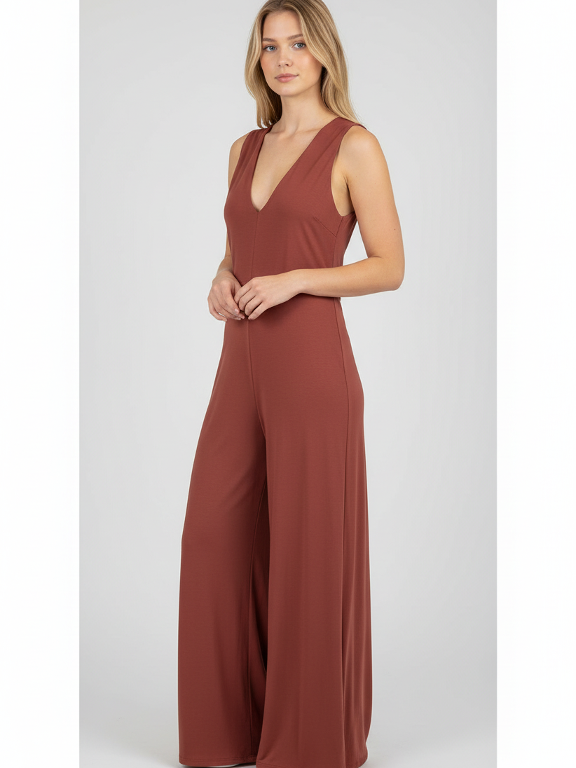 Hopper Factory Mattone brick-red wide-leg jumpsuit