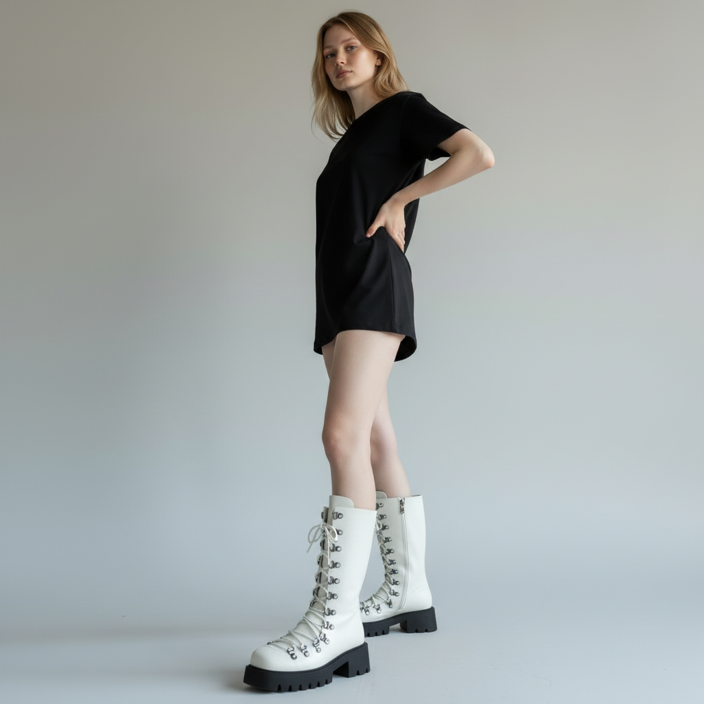 Shown on a model — TOSCABLU Studio Latte Chunky Lace-Up Boots – UK 4.