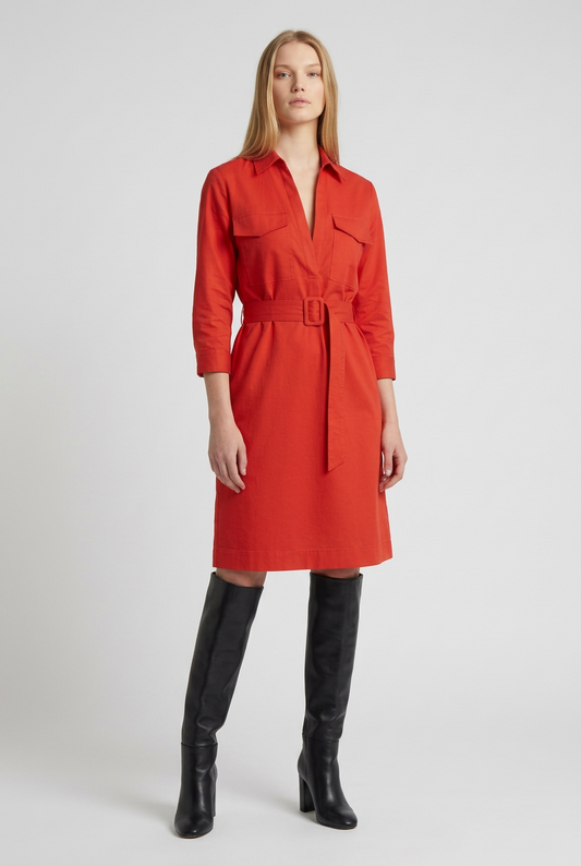 Peserico Red Belted Shirt Dress – IT 40 — photo 1