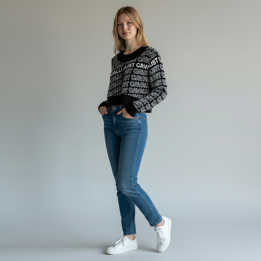 Just Cavalli Black & White Logo Jacquard Knit Jumper UK 10/12 – product image 1 of 6