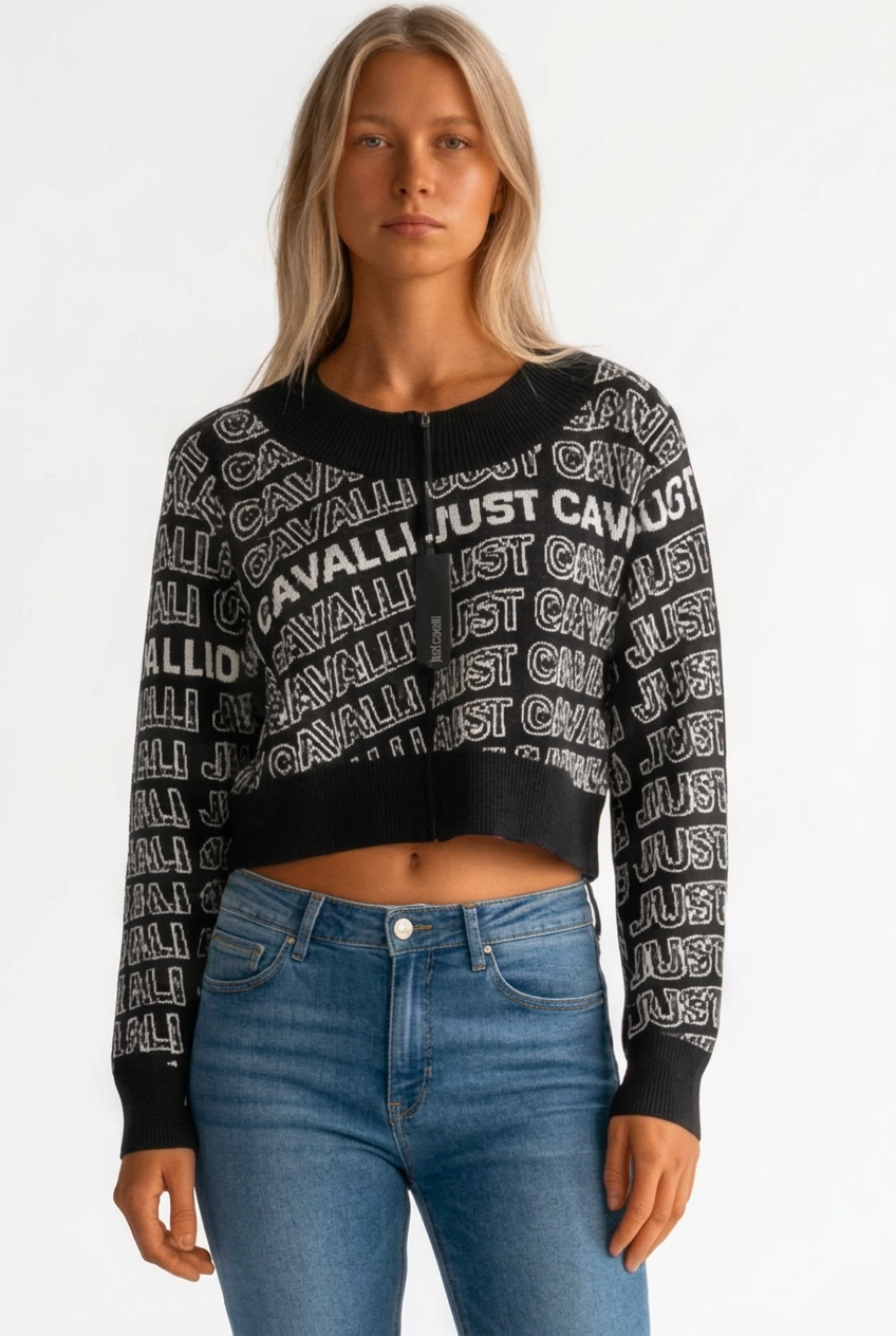 Just Cavalli Black & White Logo Jacquard Knit Jumper UK 10/12 – product image 2 of 6