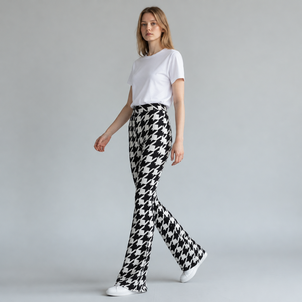 Giuliette Brown Navy and White Houndstooth Super-Flare Trousers – Labelled Size 1 — photo 2