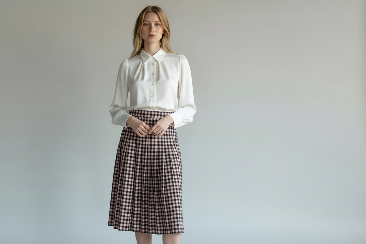 Marco Bologna Pink and Black Checked Pleated Skirt – IT 40 — photo 1